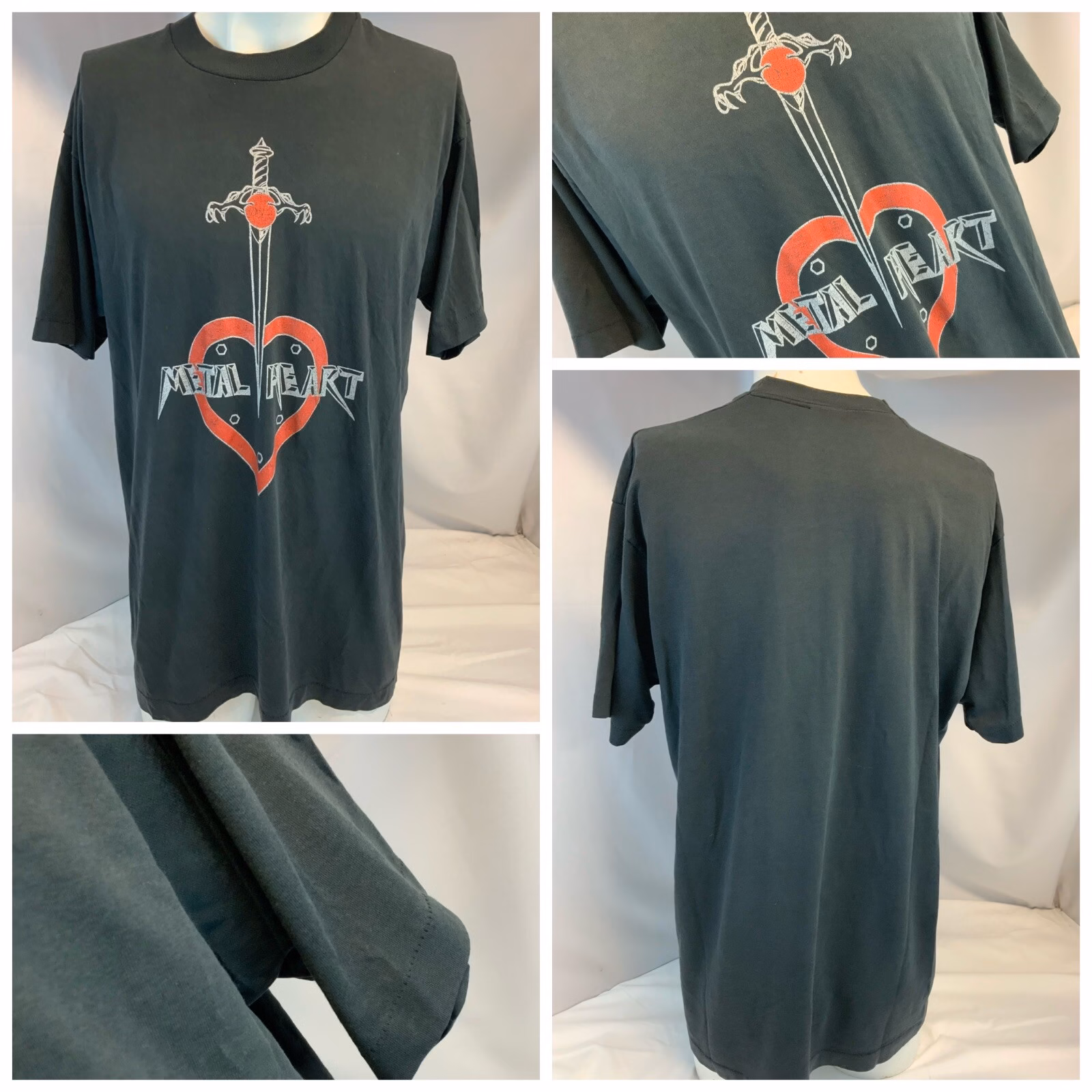 Metal Heart Band Concert Tee Shirt XL Blk Cotton Retro Single Stitch YGI G1-122